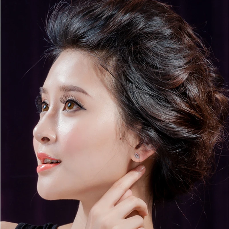 Оптовая продажа Настоящее серебро 925 пробы элегантные милые серьги гвоздики с 4