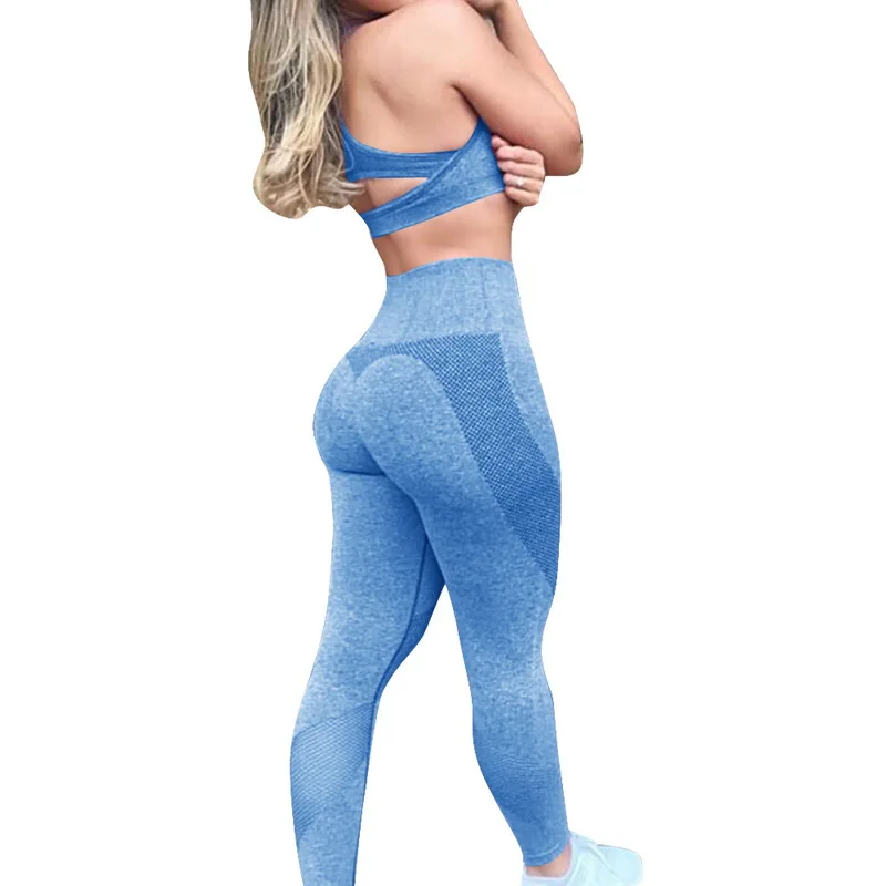 blue Sfit, Женский комплект для фитнеса, йоги, бюстгальтера, штанов, леггинсов, для бега, двухслойный бюстгальтер-борцовка, трико, костюм, стрейчевый, Breatnable, спортивная одежда - Цвет: blue