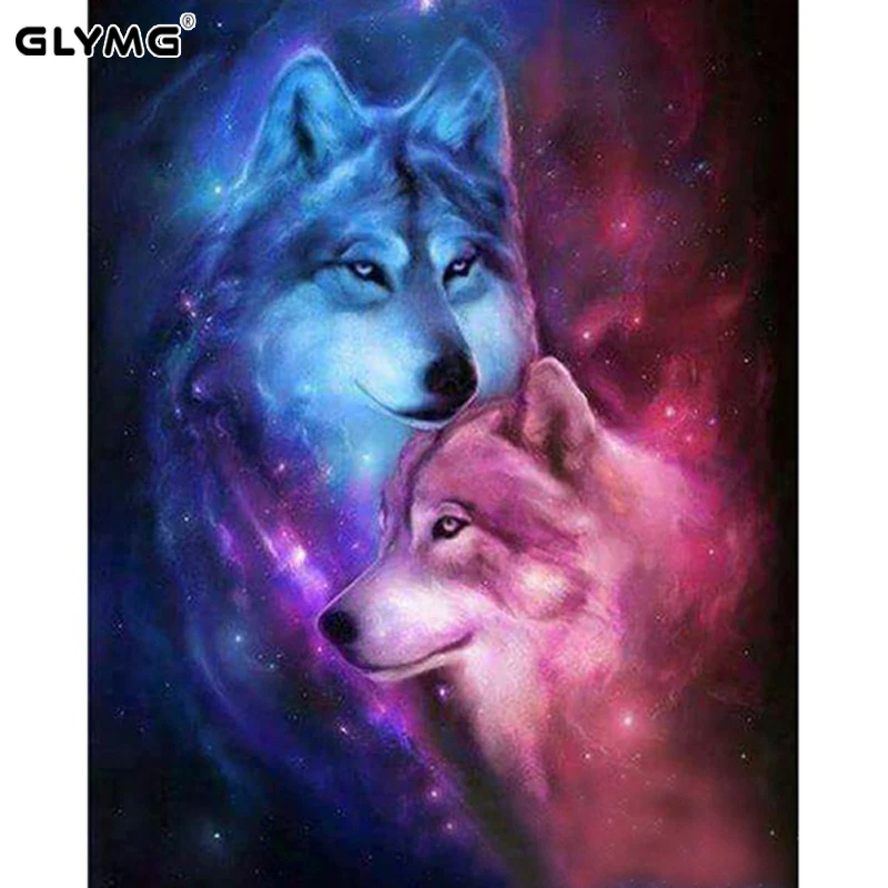 Стразы GLymg Diy фэнтези Колор два волка вышивка животные серия алмазная живопись