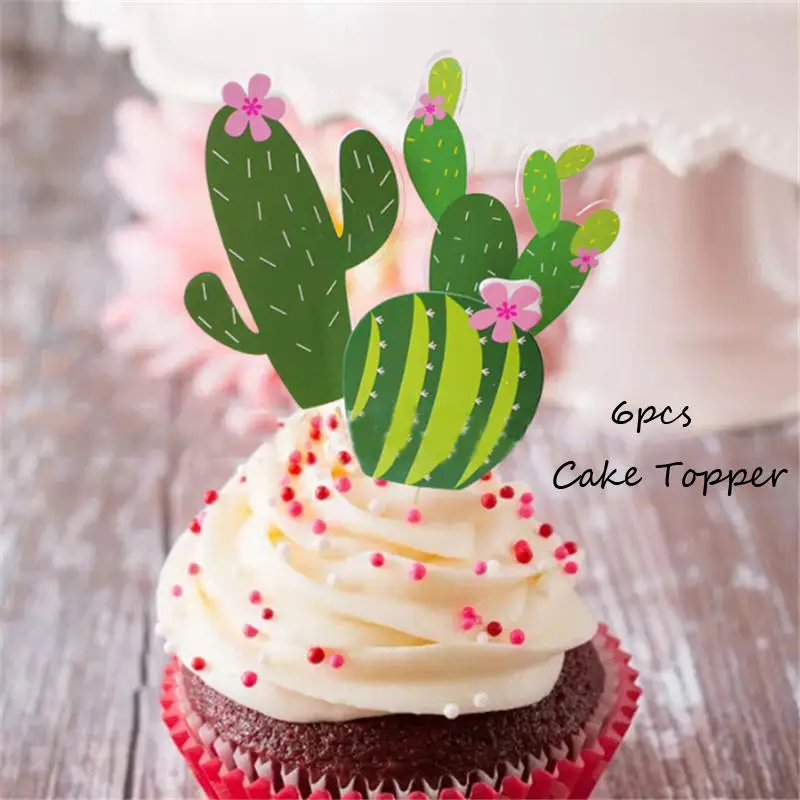 6pcs cake topper Omilut Альпака день рождения часть одноразовая посуда набор Альпака лама одноразовые тарелки/чашки/салфетки кактус вечерние Декор Альпака торт - Цвет: 6pcs cake topper