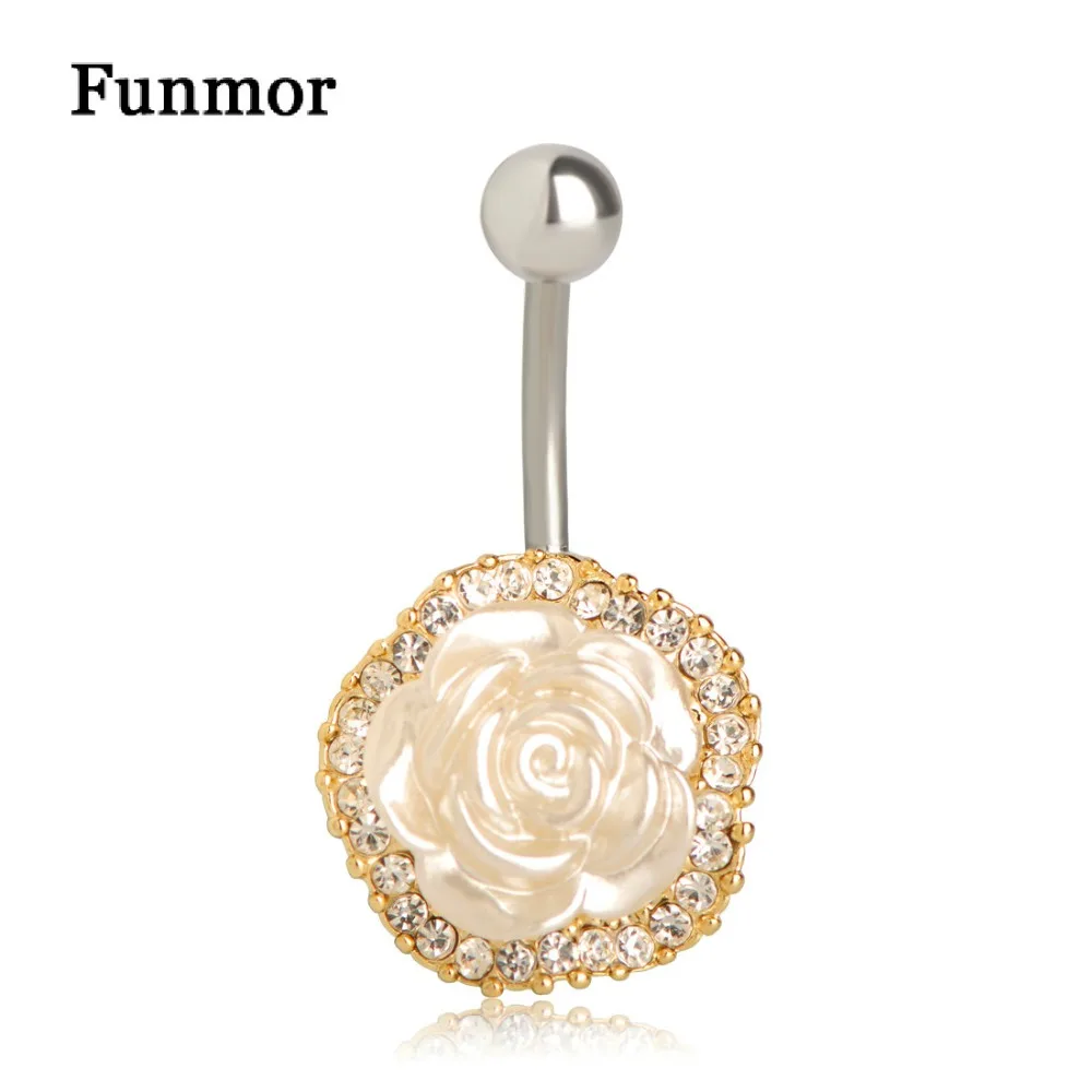 

Funmor White Rose Stainless Steel Belly Button Rings Splendid Navel Body Piercing Rings Women Girls Helix Piercing Accessories