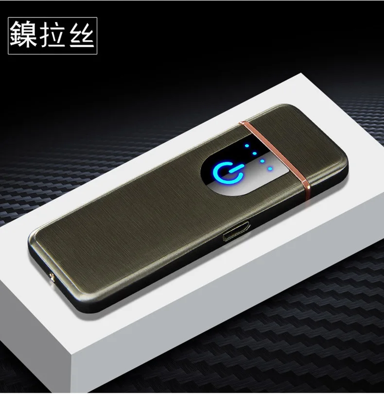 Сенсорный ультра-тонкий USB Зажигалка перезаряжаемые электрические зажигалки для сигарет курительные аксессуары ветрозащитный вольфрамовый провод воспламенитель