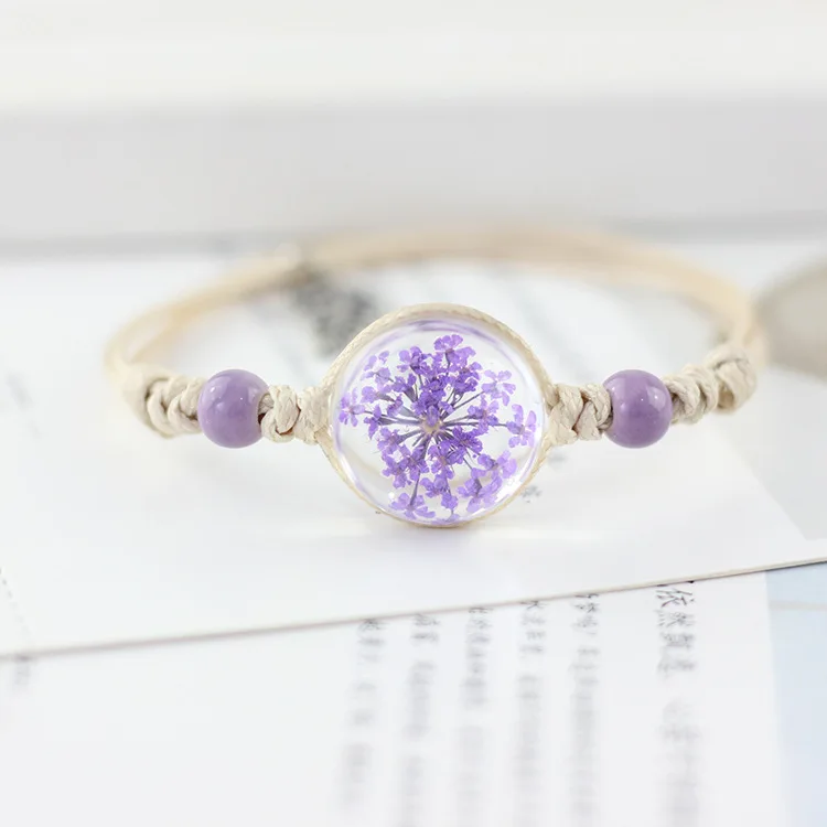 Purple Lidavi Boho винтажный очаровательный браслет, браслет с кристаллами, стеклянный шар, Женский плетеные многослойные кожаные браслеты, счастливый лист клевера - Окраска металла: Purple