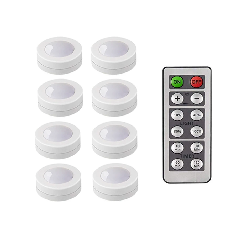 8 lamp 1 controller Затемнение Сенсор светодиодный свет под кабинет для кухня Холл Ночной светильник с Беспроводной контроллер шкаф светодиодные шайбы - Цвет: 8 lamp 1 controller