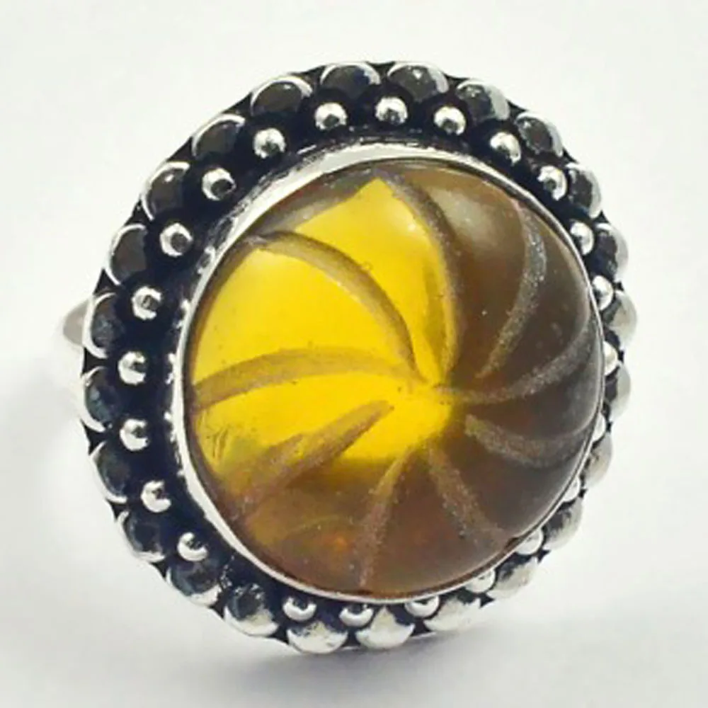

Carved Leaf Ring Silver Overlay over Copper, USA Size 8.75 , R3311