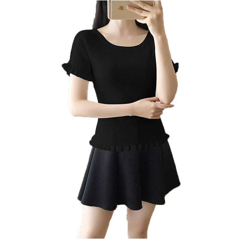 Женская футболка с коротким рукавом ZYFPGS белая и черная в Корейском стиле модель