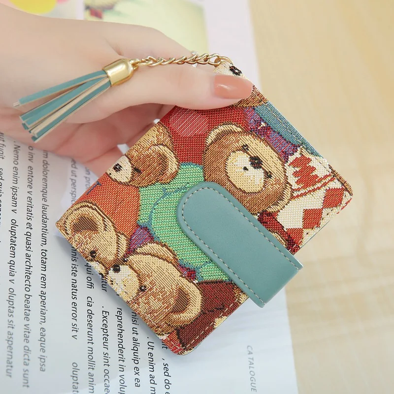 Кошелек для монет цветной хлопок PU вышивка дамский многофункциональный