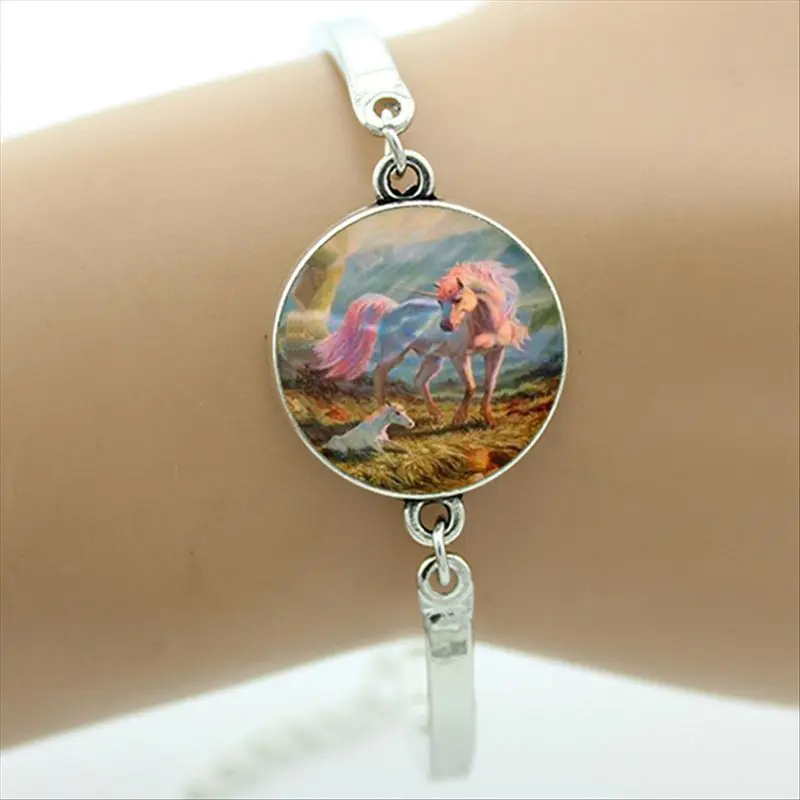TAFREE бренд Единорог Искусство браслет стеклянный купол любовь лошадь шармы