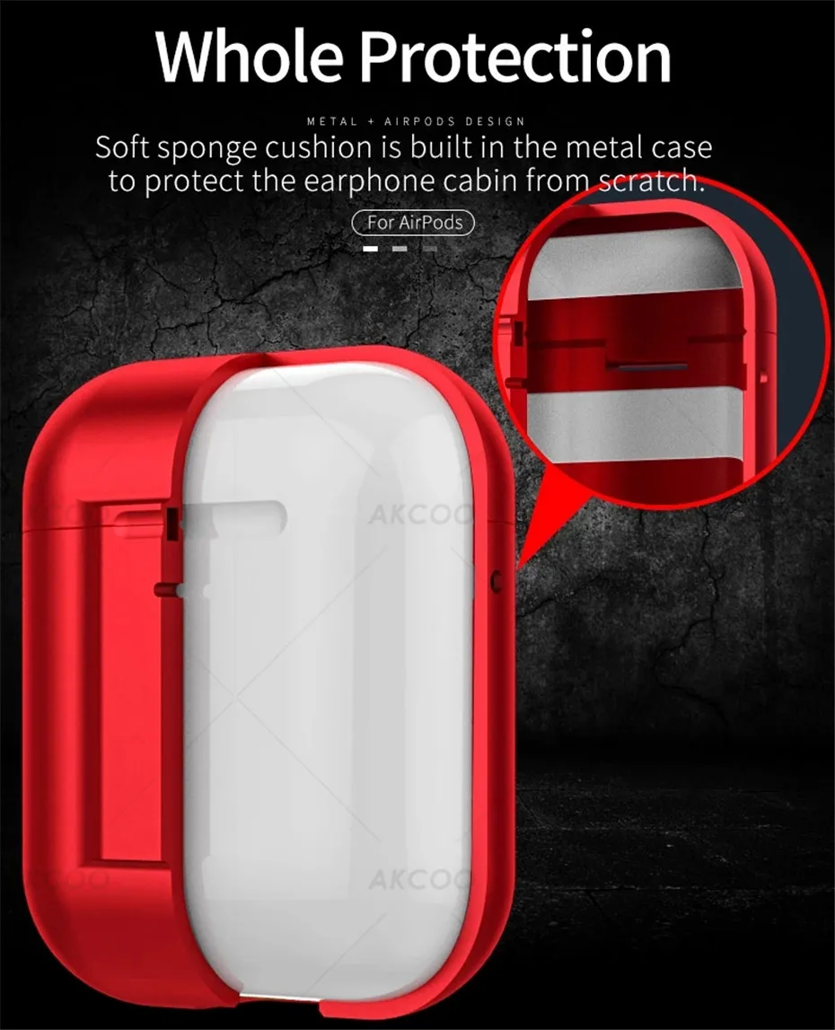Akcoo металлический чехол, совместимый для Airpods чехол Крышка из устойчивого к царапинам стекла кожи для Apple AirPods 1 2 зарядный магнит адсорбционный чехол