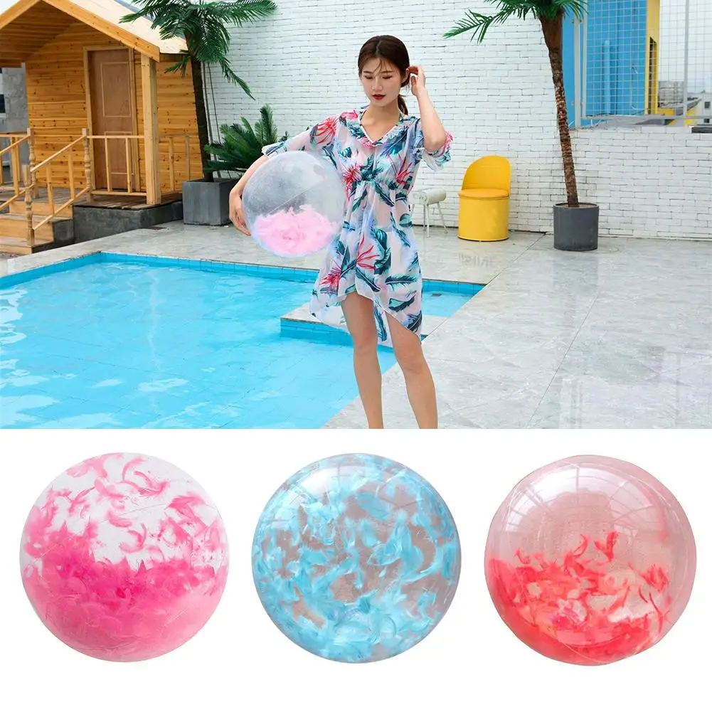 

40cm Inflatable Balloon Beach Ball water Ball Ball Baby Kids Beach Pool Play Ball built-in feather