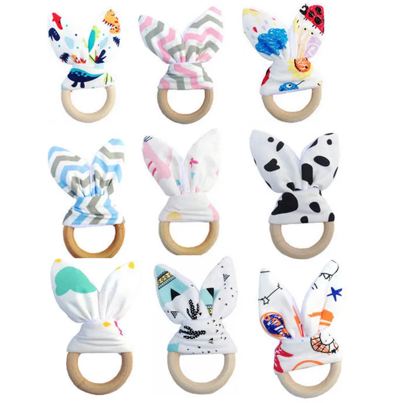 

Baby Teething Ring Chewie Teether Safety Wooden Natural Bunny Sensory Toy Gift