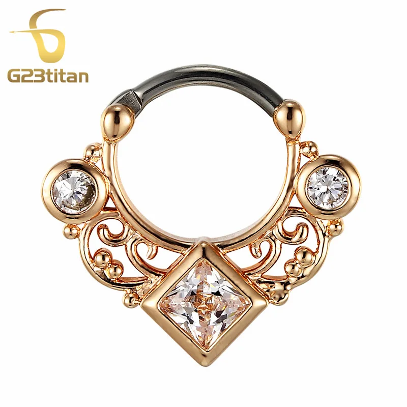 Septum Clicker G23titan титана пирсинг тела ювелирные изделия 16 г G23 титановый полюс перегородка кольцо с игла для прокалывания Кристалл Сережка для пирсинга в перегородку носа защелка для носа - Окраска металла: Septum Clicker