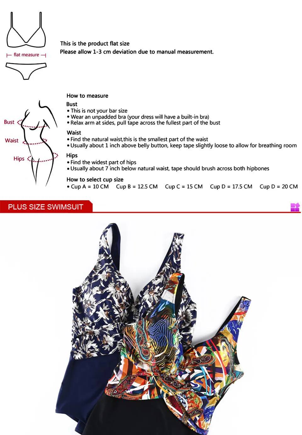 SHSUE Large Size Swimwear One-Piece Swimsuit Women Push Up Beachwear Plus Size Swim Suit Bathing Monokini Suit Big Cup