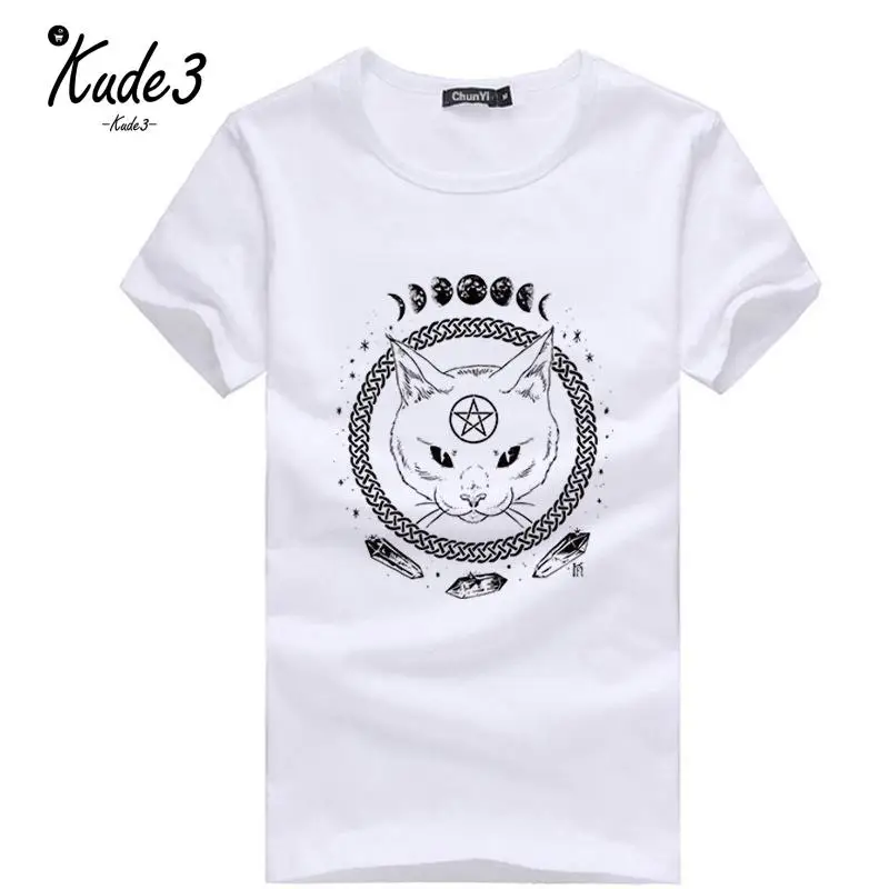 KUDE Готический Moon Phase колдовство кошка печатная Женская Harajuku футболка с коротким