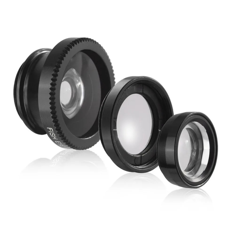 3-in-1 Phone Camera Lens Kit Aluminum Clip-On 180 Degree Fisheye + 0.67X Wide Angle 10X Macro For iPhone X 8 7 6 5 | Мобильные