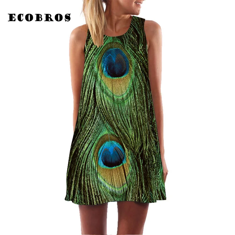 Мини платье ECOBROS женское с принтом модная Повседневная Свободная одежда без