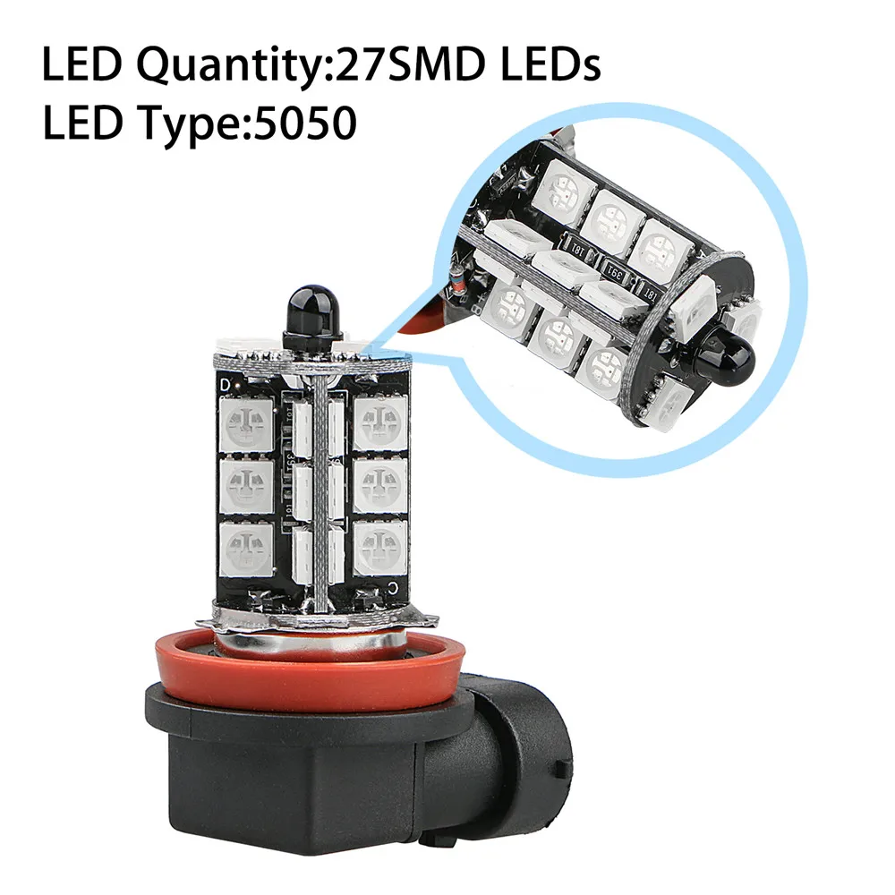 Кратор отражатели 2 шт мощностью 12V для 27SMD 5050 мульти-Цвет RGB светодиодный Противотуманные фары дальнего света ламп с пультом дистанционного управления(не включает в себя Батарея) H11/H8 H4 H16 5202