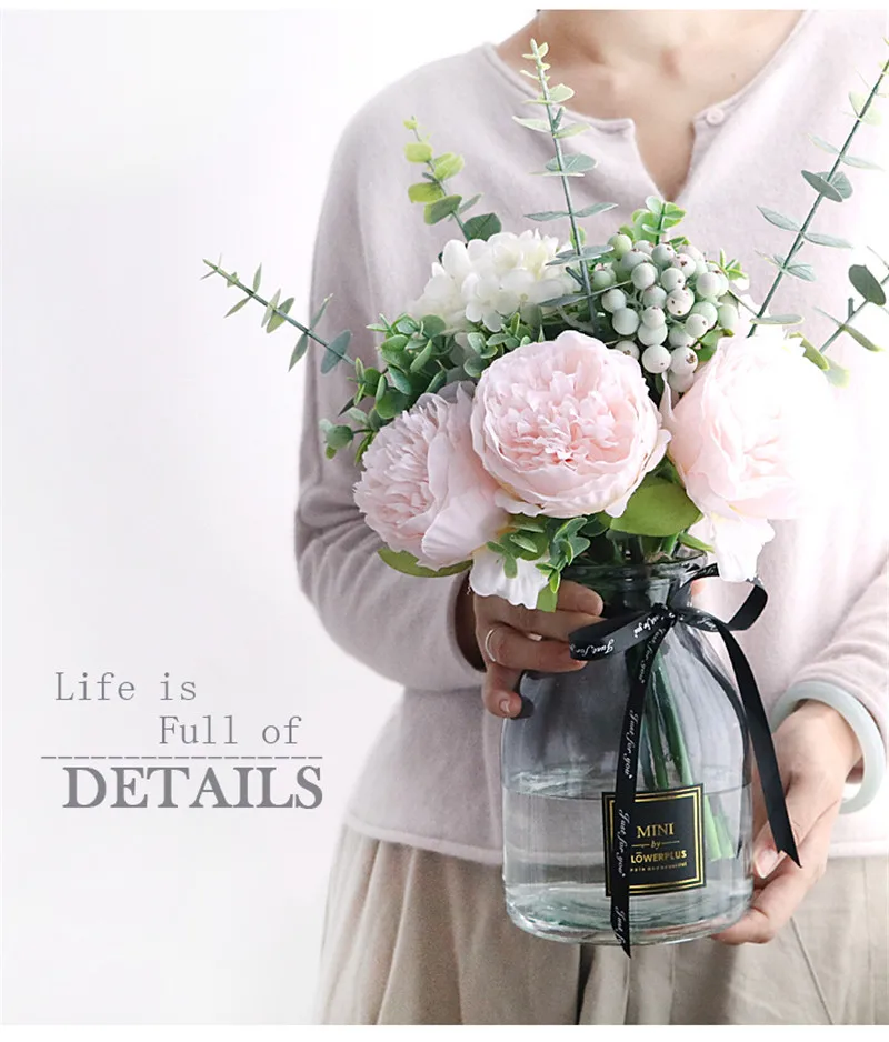 Искусственные цветы pivoines artificielles pour la decoration Имитация пиона букет из роз для свадьбы декоративный искусственный цветок