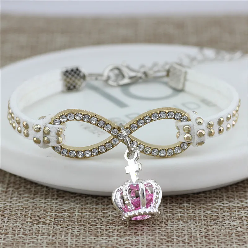 2 цвета розовая Корона Кулон Бесконечность браслет для женщин модные ювелирные