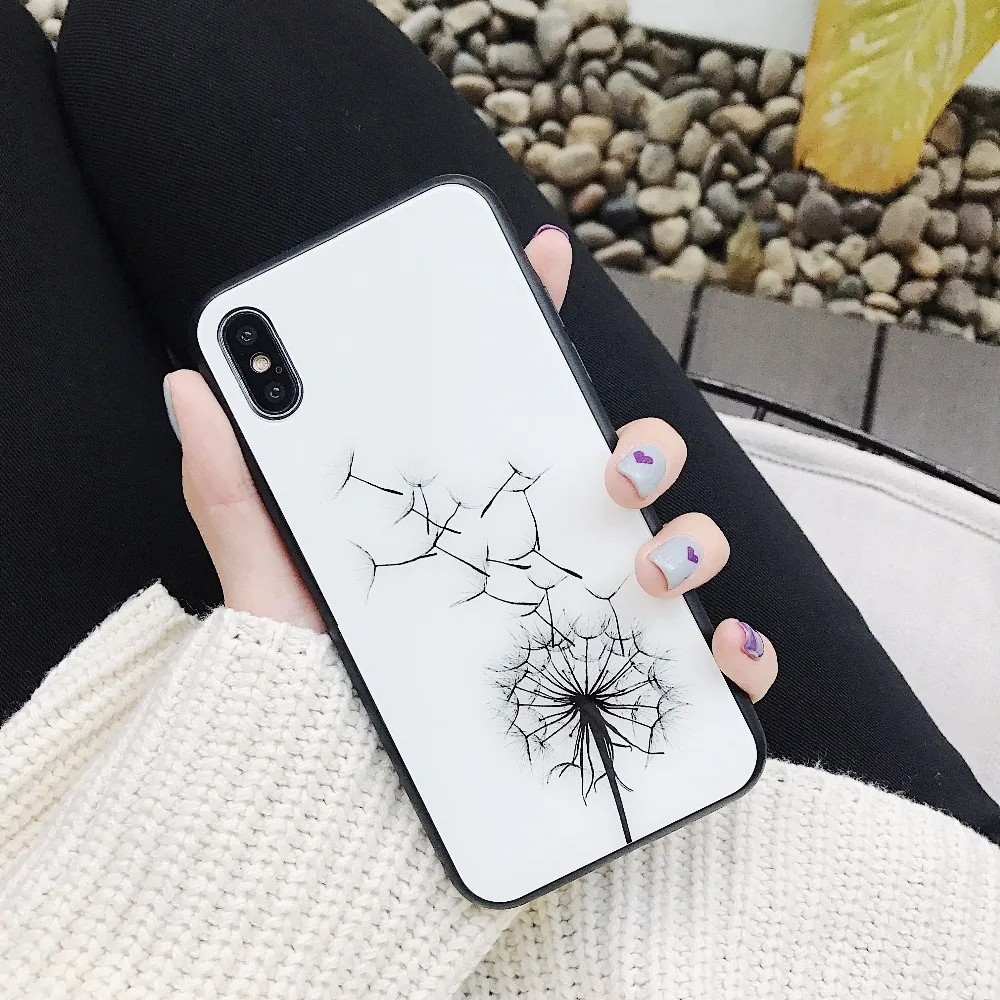 KJYKJ закаленное Стекло чехол для iphone х Одуванчик кактус зеркальный блеск задняя