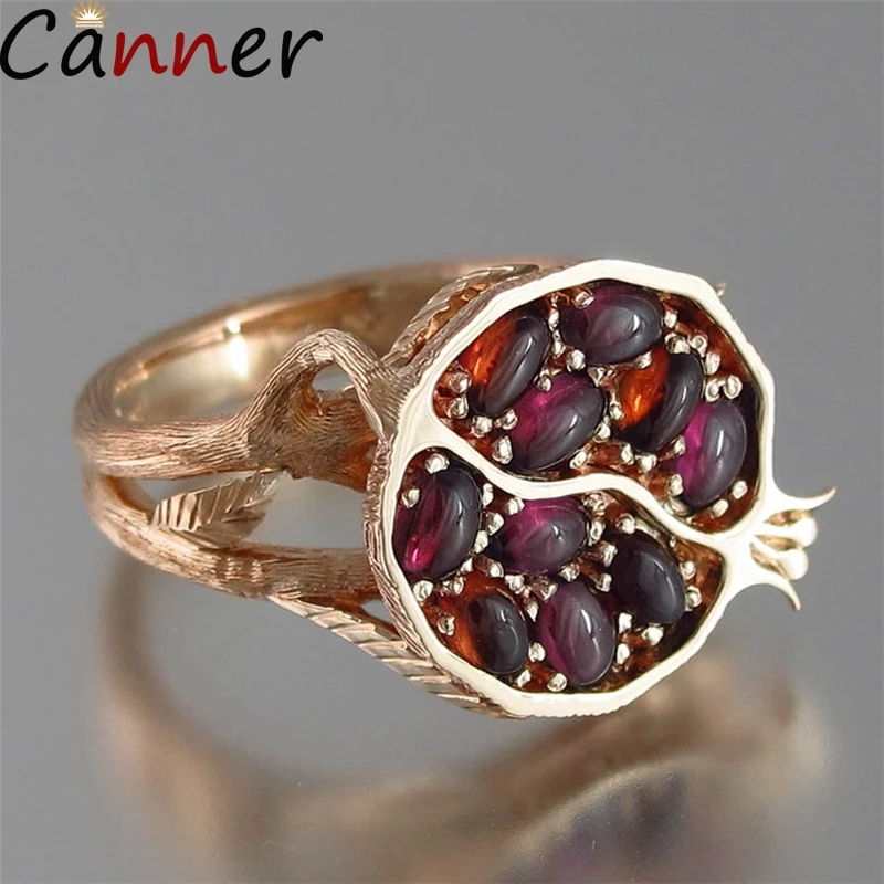 rose gold CANNER винтажные каменные кольца для женщин Геометрическая оправа на леске Творческий гранат граната КОЛЬЦА с орнаментом в виде фруктов цветок ювелирные изделия Anillos F40 - Цвет основного камня: rose gold