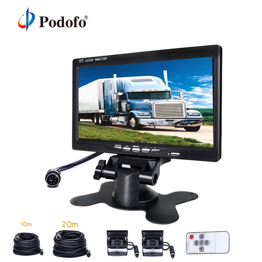 Автомобильный монитор Podofo 7 &quotTFT заднего вида для RV/Bus/Trailer/Truck + IR LED камера 10 м 20
