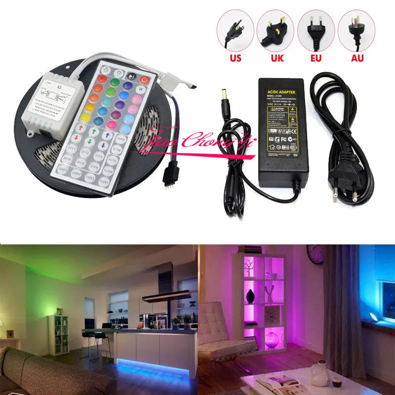 10 м 5050 RGB светодиодные полосы света IP65 с 44 клавишами ИК контроллер + 12 В 8А