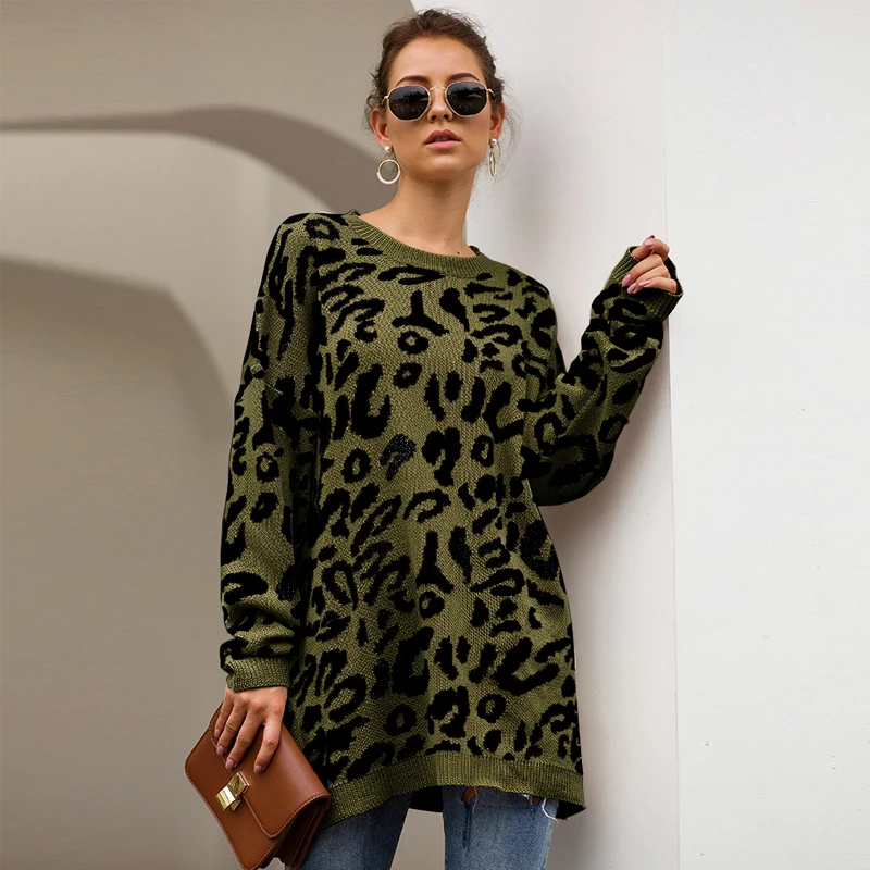 Missufe Female Knitted Chic Loose Warm Sweaters 2019 Mujer 4 Color O Neck Leopard Women Autumn Winter Pullovers Jumpers | Женская одежда