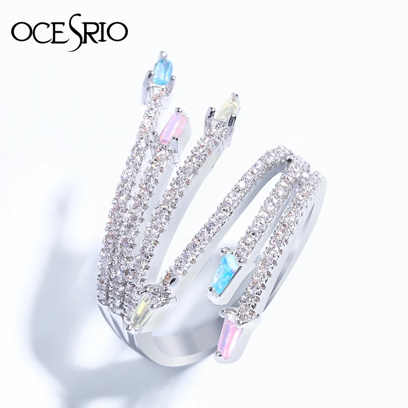 OCESRIO роскошные золотые волна кольцо Для женщин Открыть Регулируемая красочные