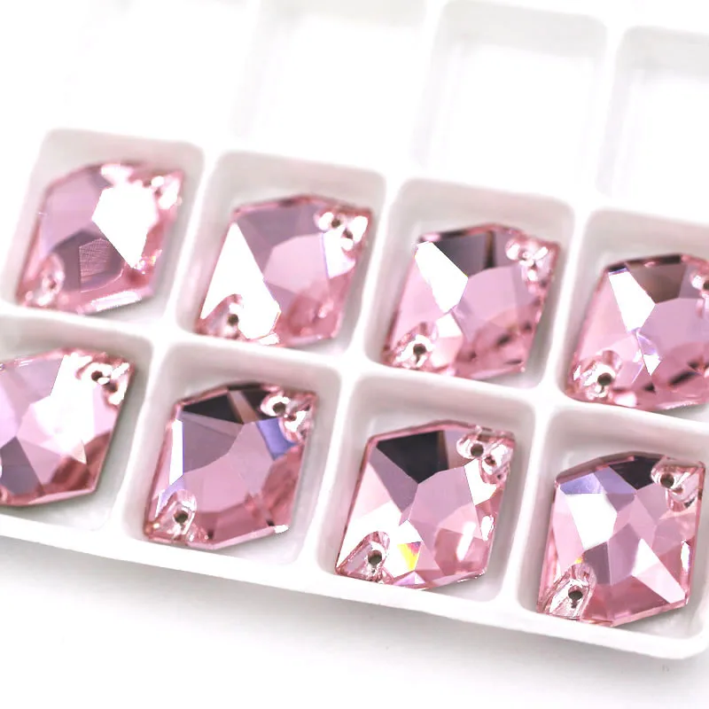 Pink Новинка, 13x17 мм, Шестигранная форма, мокко, двойное отверстие, стекло, кристалл, пришивные стразы с плоской задней стороной, для одежды, свадебные украшения - Цвет: Pink