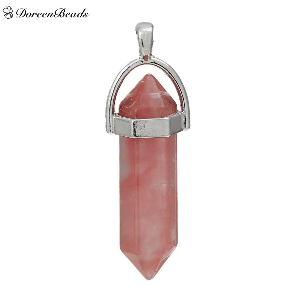 Подвески DoreenBeads из вишневого кварца тусклый карандаш серебряного цвета