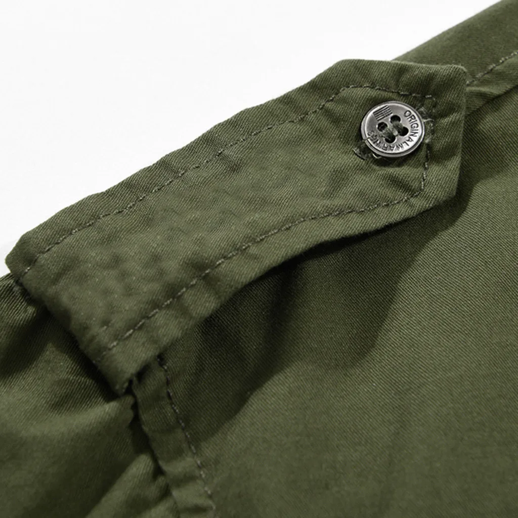 Рубашка мужская повседневная модная в стиле милитари однотонная с карманами