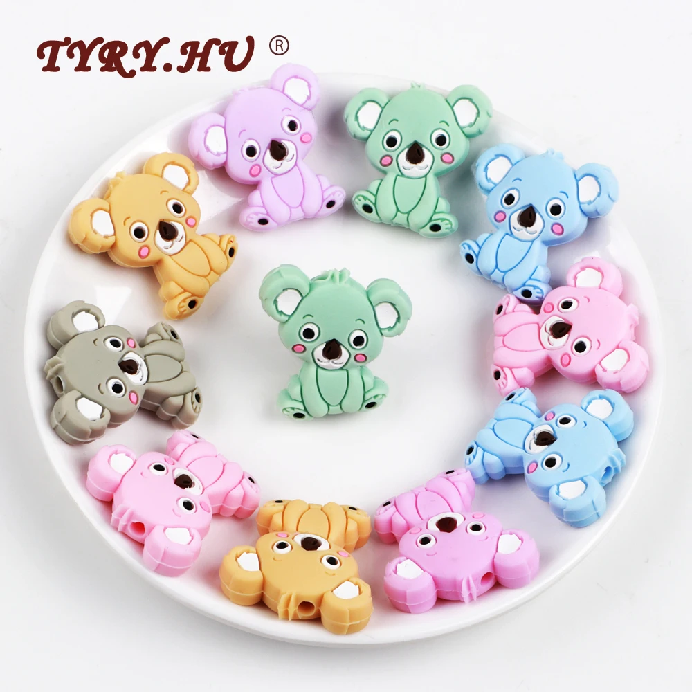 

TYRY.HU 5pcs Food Grade Animal Koala Silicone Beads BPA Free Baby Cartoon Silicone Teether Chew Rodents DIY Baby Teething Toys