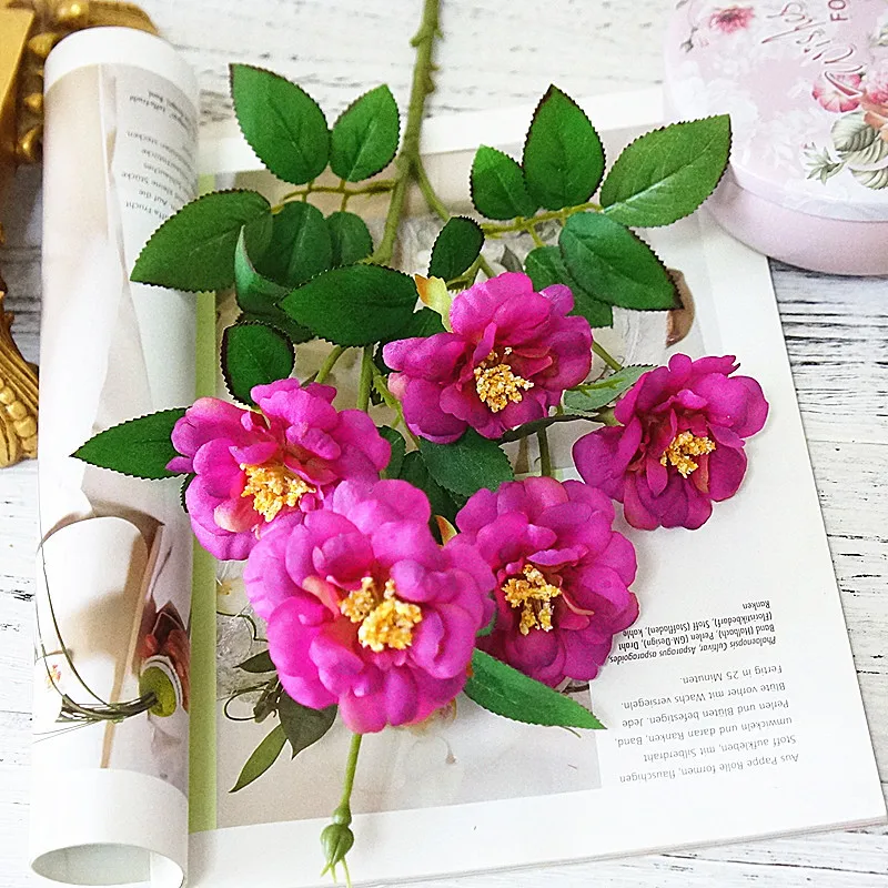 Rose red Искусственный цветок на одной ветке Айсберг роза 5 цветок с головками домашняя свадьба ручной работы DIY Рождественский Декор цветочные украшения Роза подарок - Цвет: Rose red