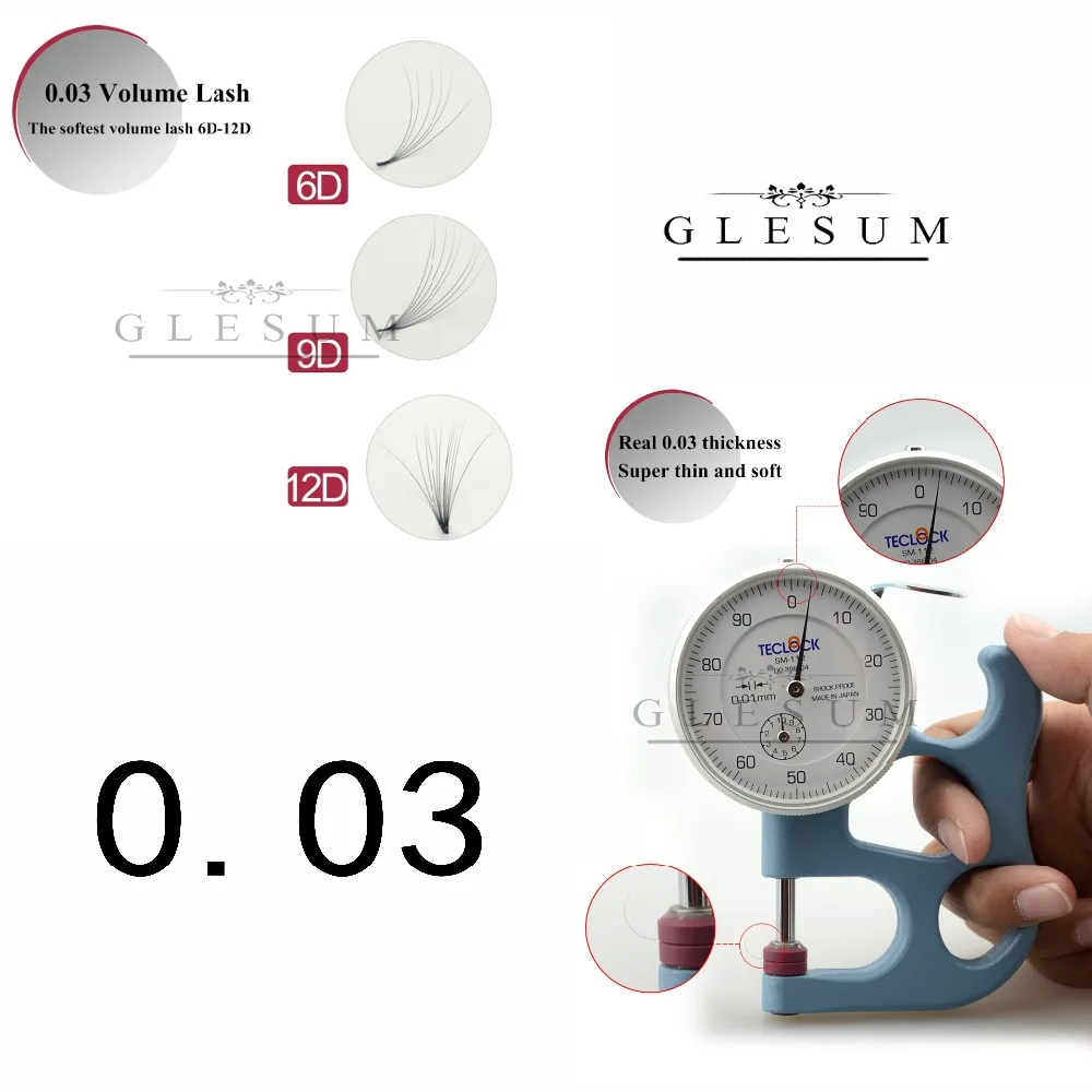 Норковые ресницы GLESUM 0 03 C/D 8-15 длины для наращивания супер тонкие мягкие из