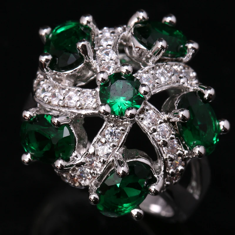 

Блестящие цветы камни зеленым фианитом стерлингового серебра 925 Jewelrys для Для женщин Кольца США # Размеры 6 7 8 9 S1528