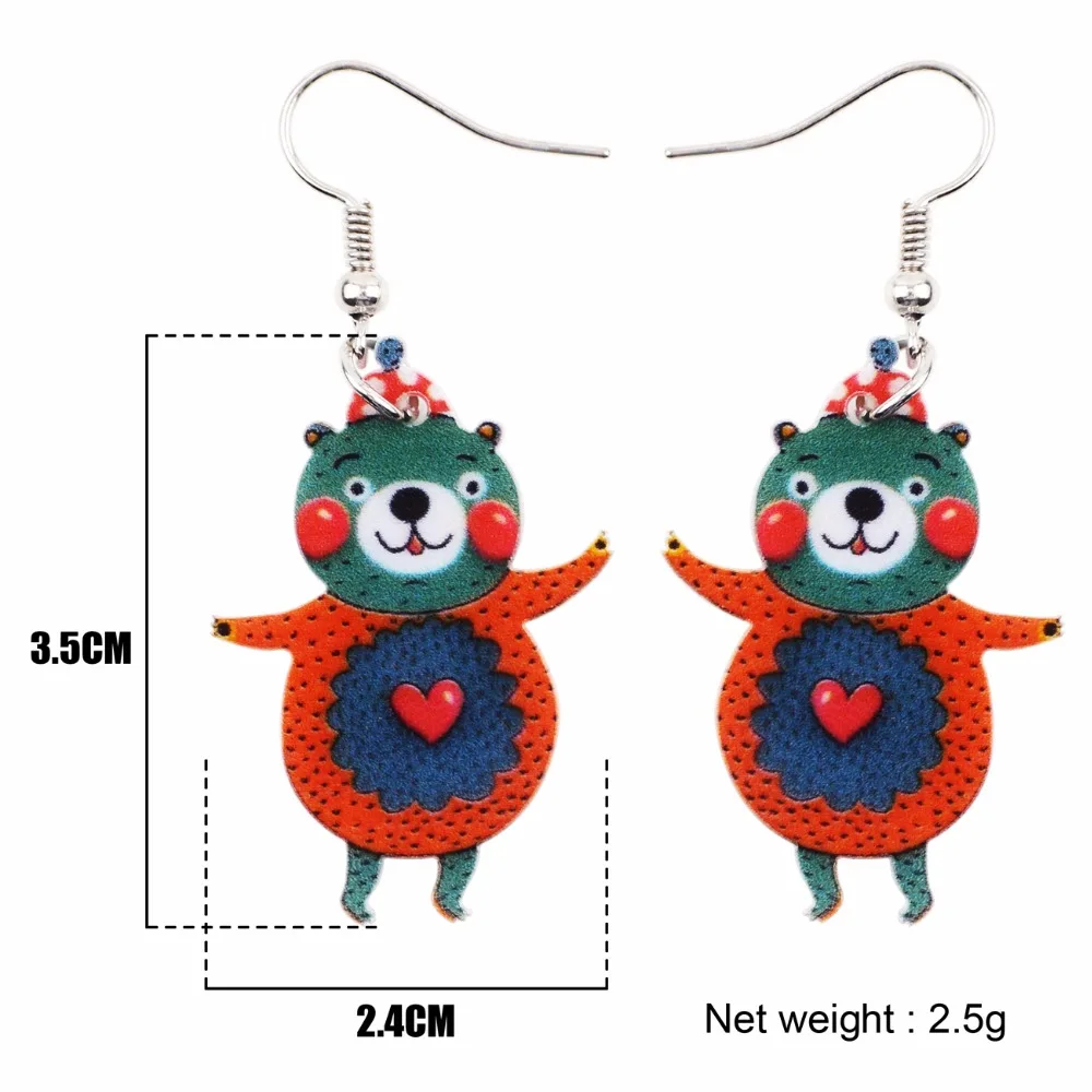 Bonsny модные большие Длинные Новые висячие серьги в стиле аниме Счастливый медведь