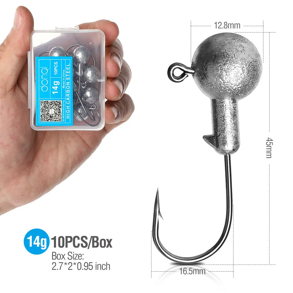 14g DONQL 10 шт./кор. Lead Jig Head рыболовный крючок 1-20 г кривошипно Jig Head крючок для карпа, приманки для рыбалки, мягкие, червь рыболовные снасти аксессуары - Цвет: 14g