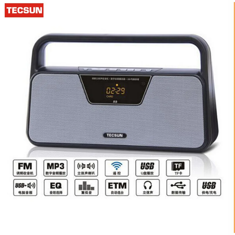 TECSUN A9 передача УКВ-стереосигналов Приём светодиодный цифровой Дисплей MP3 плеер Компьютер радио динамик приемника Портативный радио