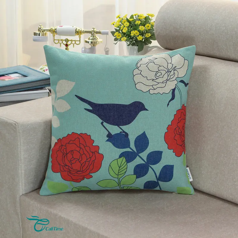 CaliTime Чехлы для подушек наволочки домашний декор автомобиля Цветочная Бирюзовая