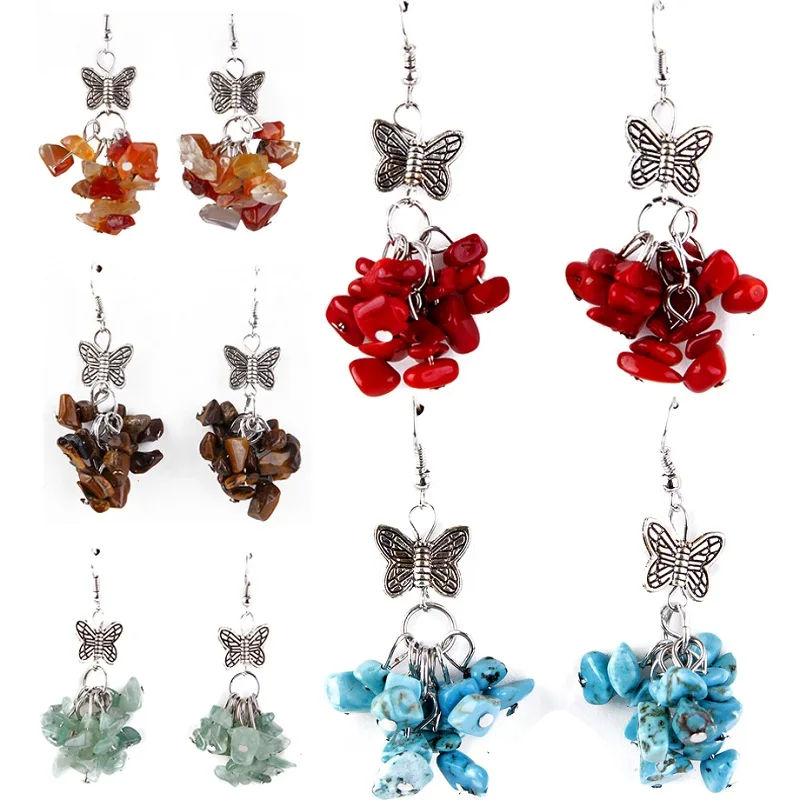 Модные женские серьги подвески в виде бабочек из натурального камня|drop earrings|earrings