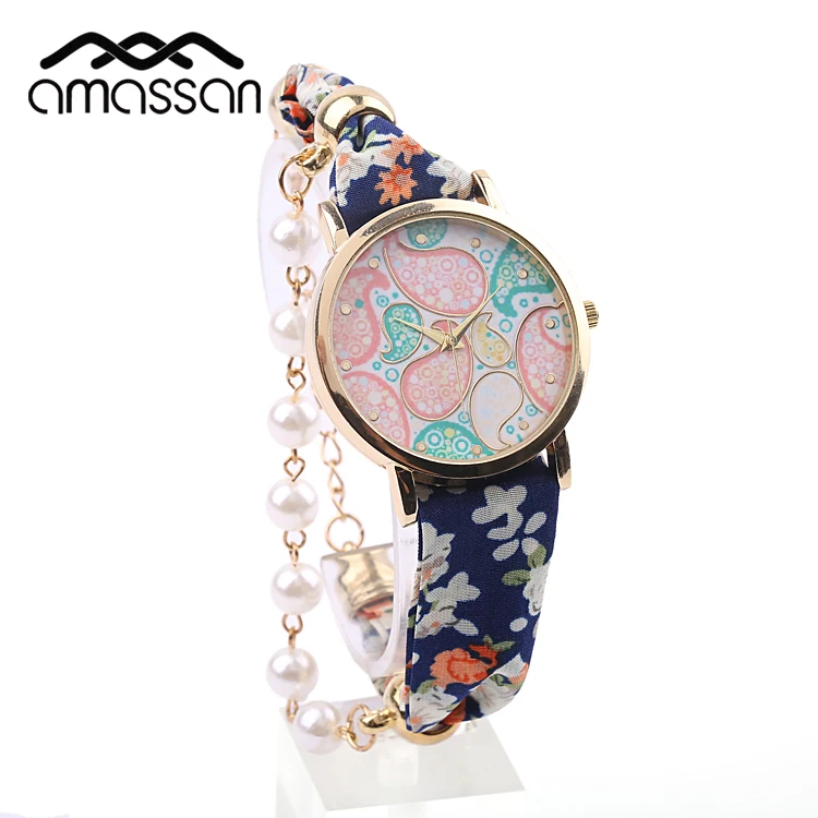 Keeptime Марка Часы Женщины Перл Ткань Платья Наручные Повседневная Браслет Роскоши