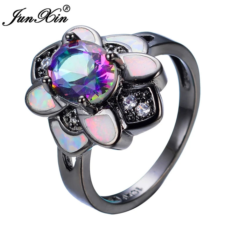 JUNXIN 2017 модное кольцо с радужным опалом винтажное черное Золотое ювелирное
