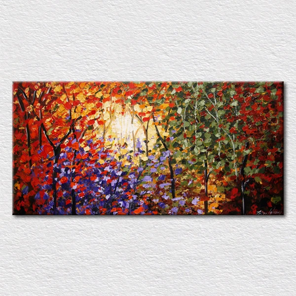 

Canvas prints Large size abstract oil painting of Forest under the moonlight with size 16x32 inch to hang on room free shipping