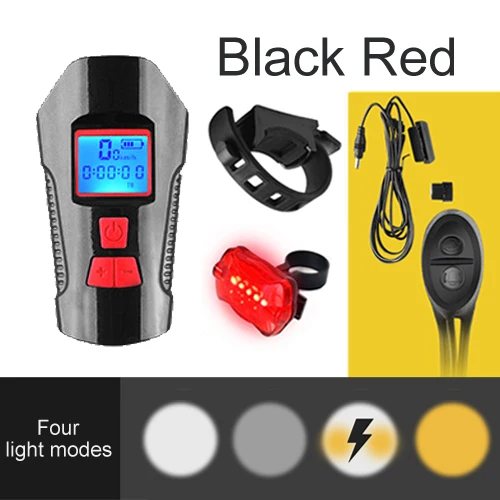 Red with odometer Велосипедный светильник, перезаряжаемый через Usb, светодиодный, дорожный, передний, вспышка, светильник, Аксессуары для велосипеда, компьютер, одометр, колокольчик, динамик, 3 в 1 вариант - Цвет: Red with odometer