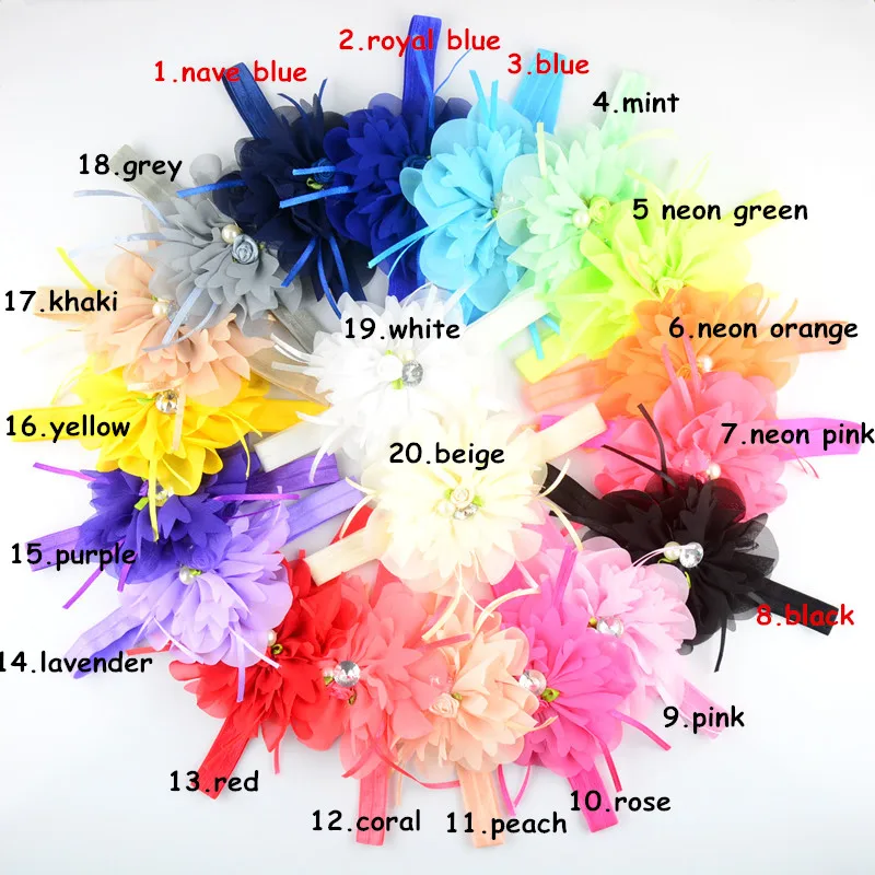 20 шт./лот эластичная повязка на голову с 4 дюймовой шифоновой тканью цветочный