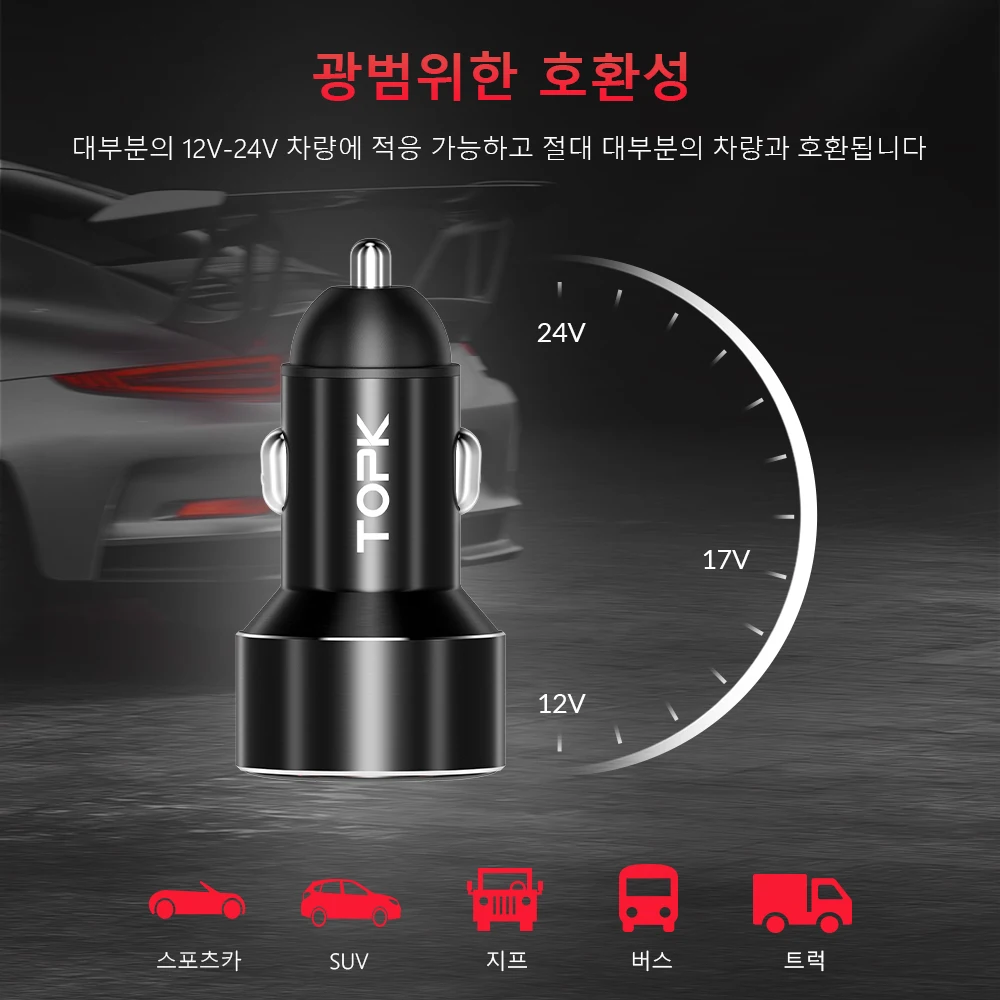 TOPK G209 двойной USB светодиодный дисплей напряжения/тока Автомобильное зарядное