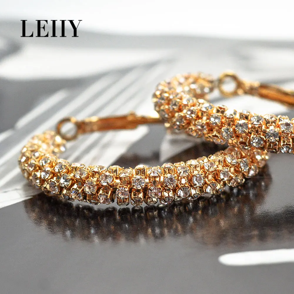 LEIIY 2 Color Temperament Crystal Hoop Earrings For Women Luxury Elegant Shiny Circle Wedding Fashion Jewelry Brincos | Украшения и