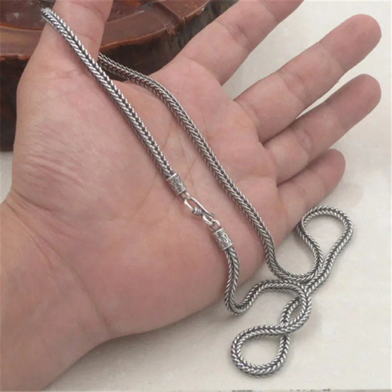 Solid Sterling Silver 925 Woven Chain Necklace Men 4mm Square Chunky Fashion Cool Thai Mens Jewelry Oxide | Украшения и