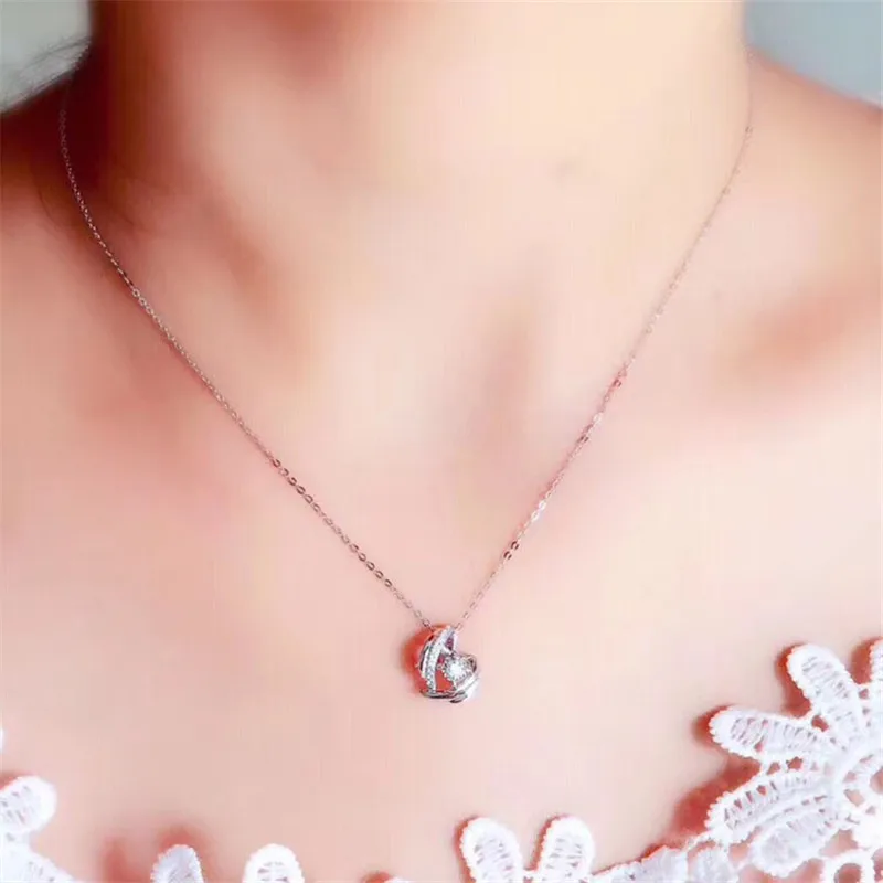 Aazuo 18K White Gold Rose Real Diamond Lovely Heart Free Pendent Necklace gifted for Women Engagement Wedding Link Chain | Украшения и